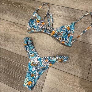 Kulani Kinis Blue and Orange Floral Bikini